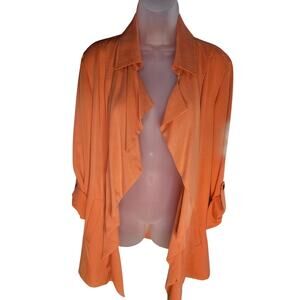 Chicos Orange Cardigan Sz 2 Two Faux Front Pockets Collared Ruffled